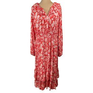 Universal Thread Maxi Dress Orange Floral Tiered Size L Large Long Sleeve
